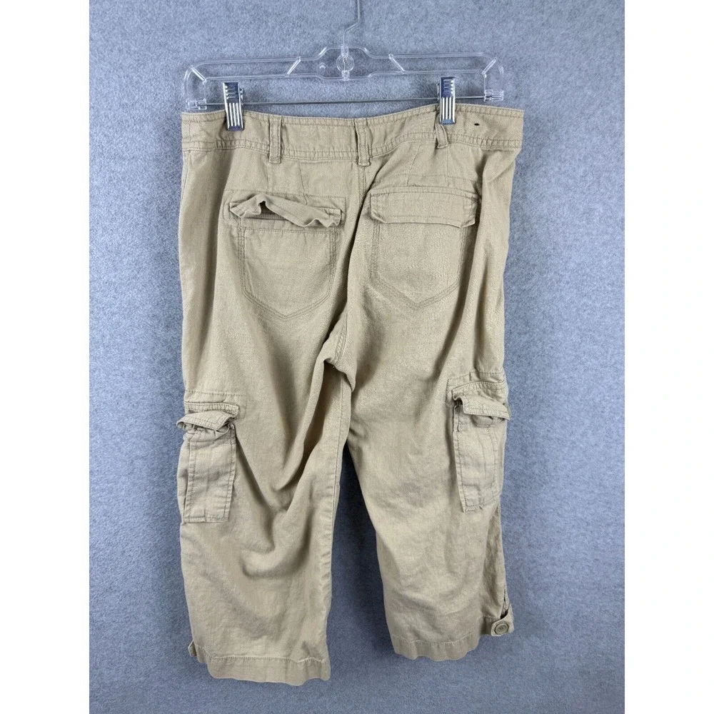 Banana Republic Cropped Cargo Pants Women's 8 Tan Linen Cotton High‎ Rise Casual